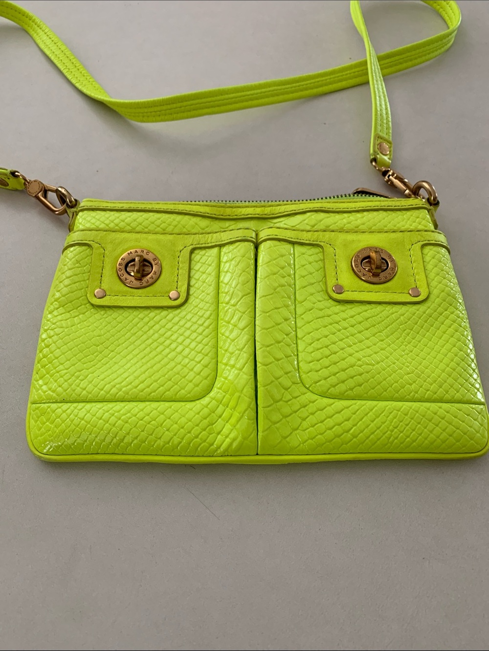 Marc by Marc Jacob’s Neon Lime Crossbody Bag with Turn-Lock Detail